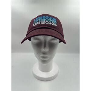 NWT Life Is Good Strapback Hat Cap Beach Golf Relax Maroon Blue Words